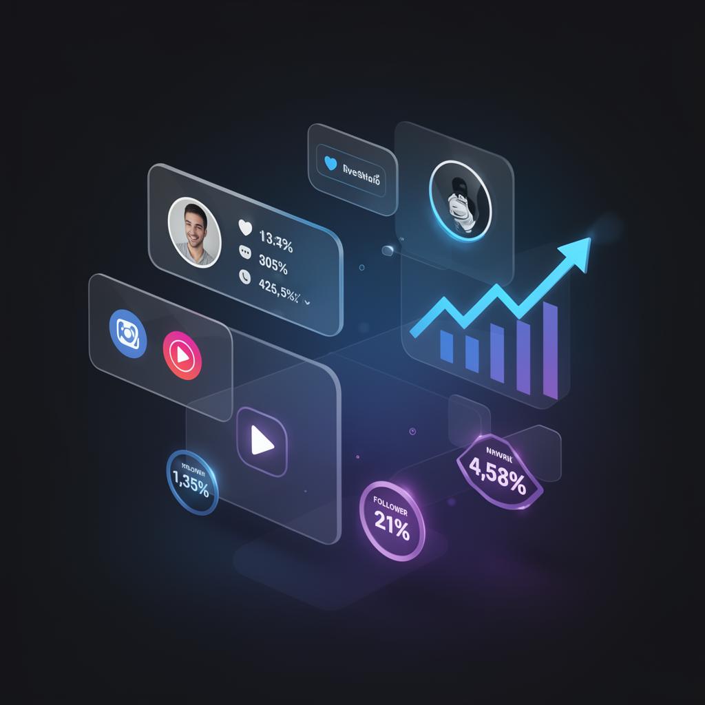 Creator economy visualization with social engagement metrics and growth charts